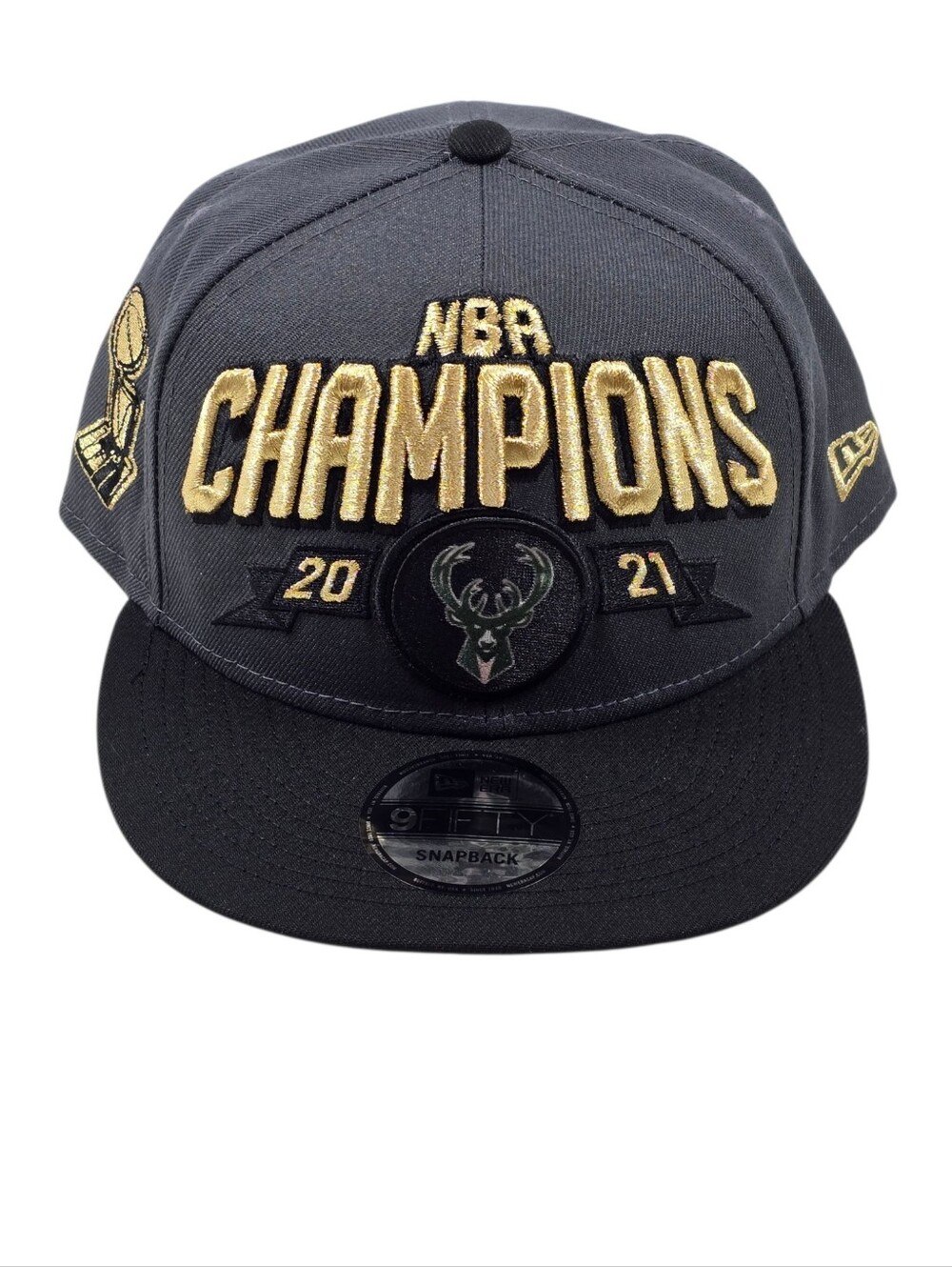 New Era Milwaukee Bucks 2021 NBA Champions Gray Black 9FIFTY Snapback Hat OSFM‎ - Picture 2 of 7